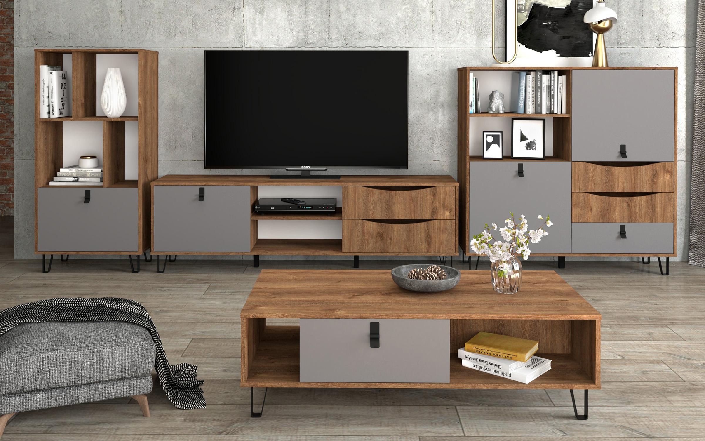 Modul TV Rivera 182, stejar bronz + grafit gri  4